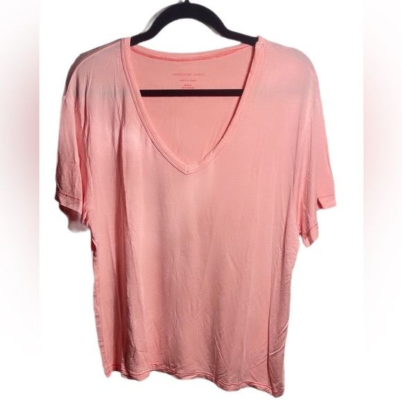 NWT Lot of 2 Aerie Distressed peach and green V neck V-Neck Boyfriend T-Shirt M - Picture 2 of 7